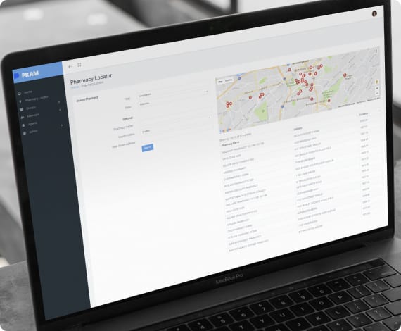PRAM pharmacy locator map view