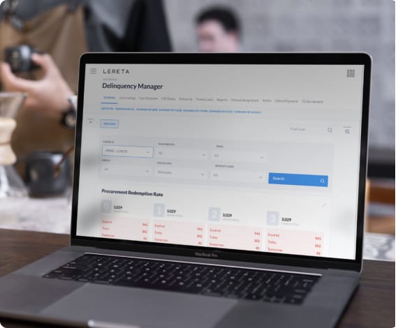 LERETA tax processor admin — delinquency management interface